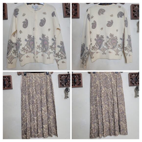 VTG Evan-Picone Petites Lambswool Angora Rabbit Paisley Cardigan Skirt 2pc Set☆M - Picture 7 of 14